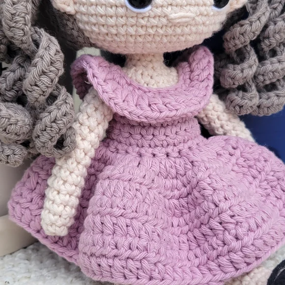 Handmade Crochet Doll with Purple Dress - Picture 5 of 6